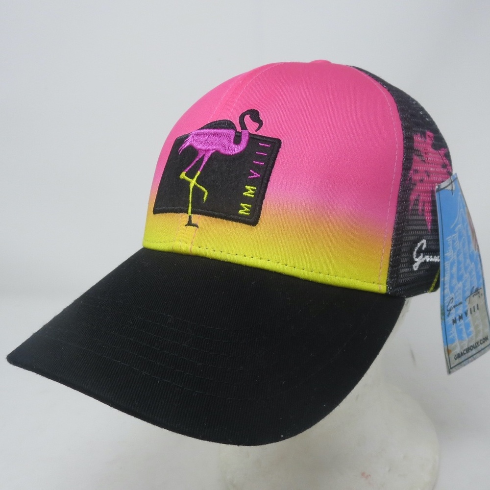 NEW Grace Folly MMVIII Snapback Trucker Hat Flamingo Miami Mesh Cap